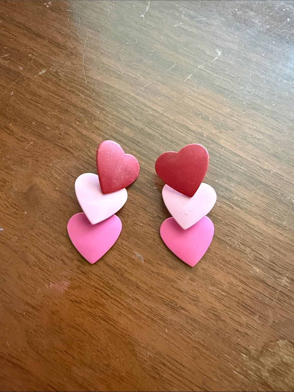 Triple Heart Drop Earrings in Red, Light Pink & Hot Pink
